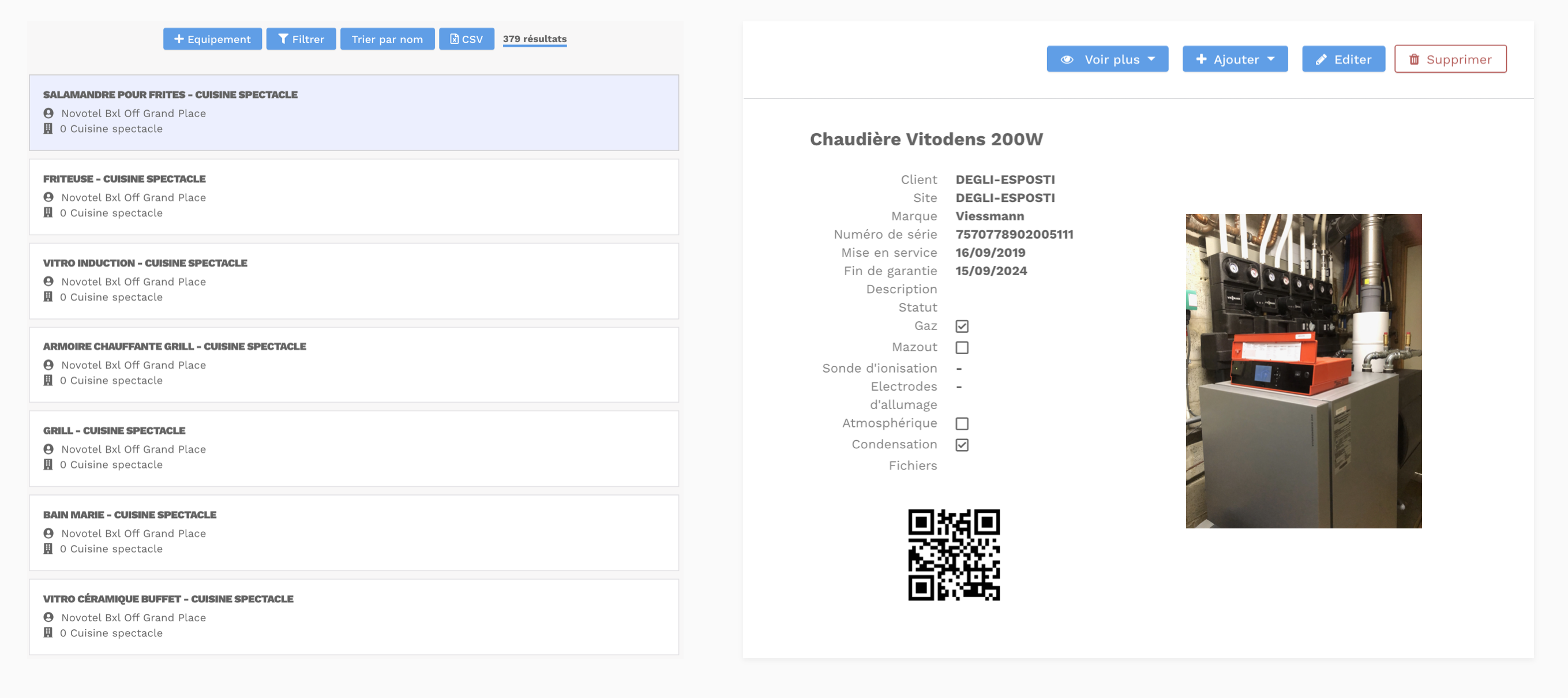 Logiciel de gestion de maintenance - Parc d’équipements - Fiche des installations