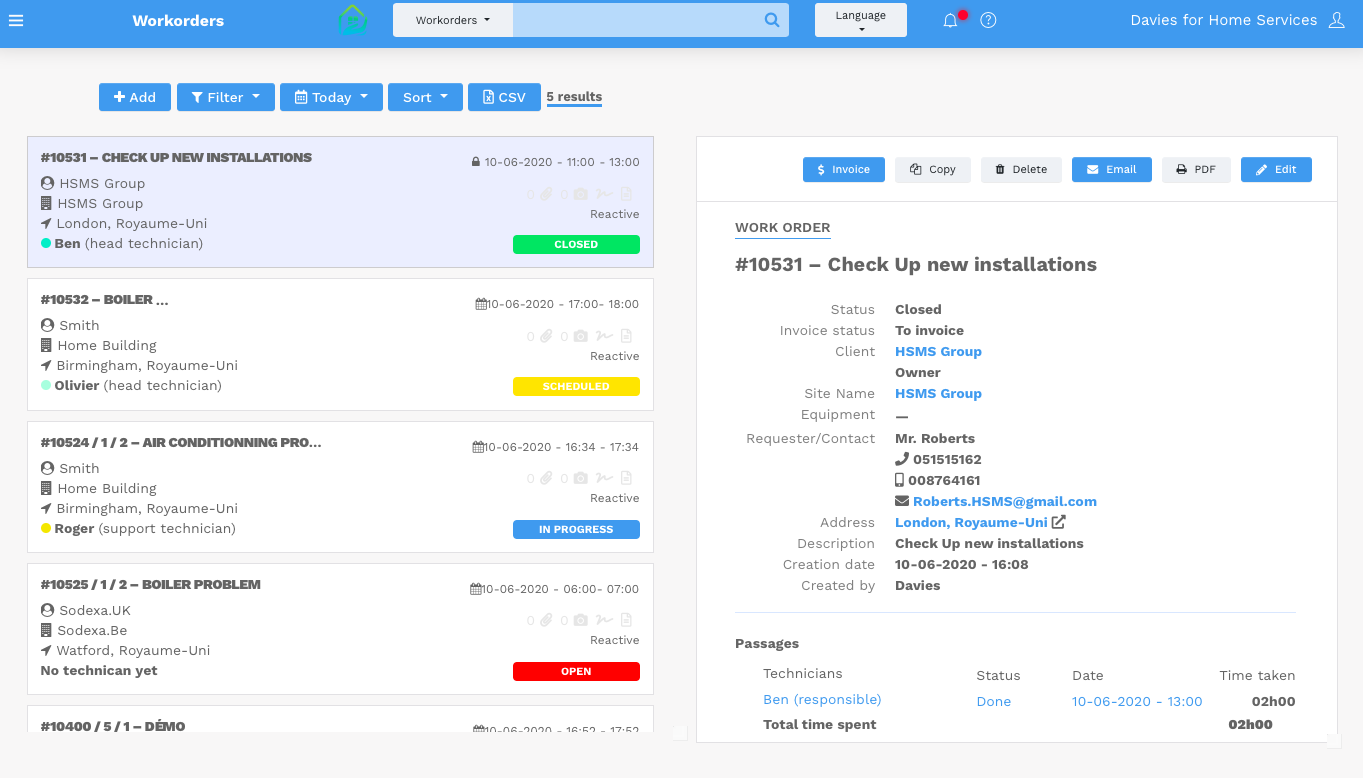 Follow-up of YUMAN mobile CMMS interventions