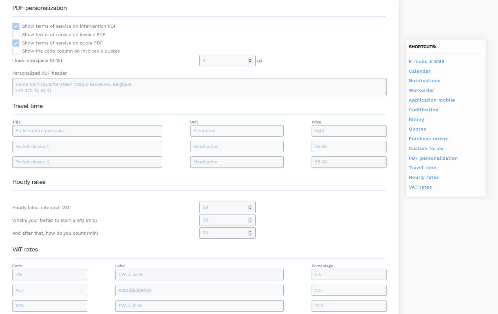 Invoice creation - Yuman CMMS management software preferences