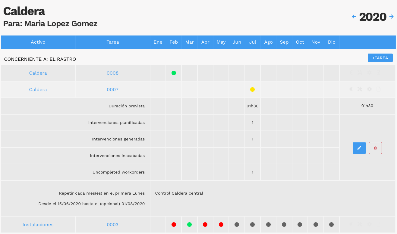 GMAO (Gestión del Mantenimiento Asistida por el ordenador) Yuman - Plan de mantenimiento preventivo - planificación/calendario