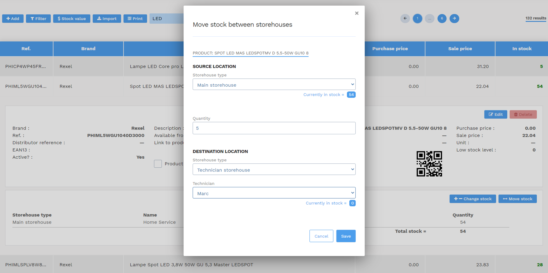  Maintenance stock management - stock management software - Stock movement between warehouses