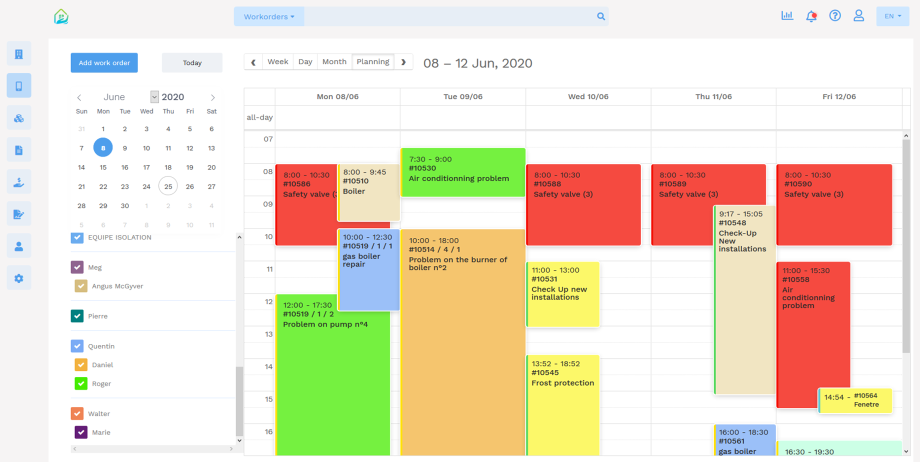Onderhoudsbeheersoftware - Yuman CMMS - Onderhoudsplanning - Maandelijkse planning 
