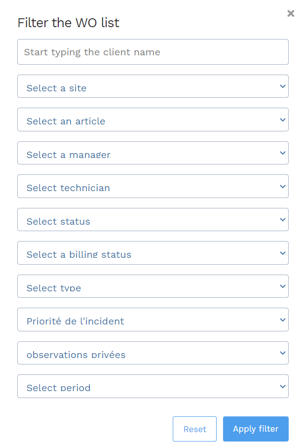 gmao filter sort maintenance orders