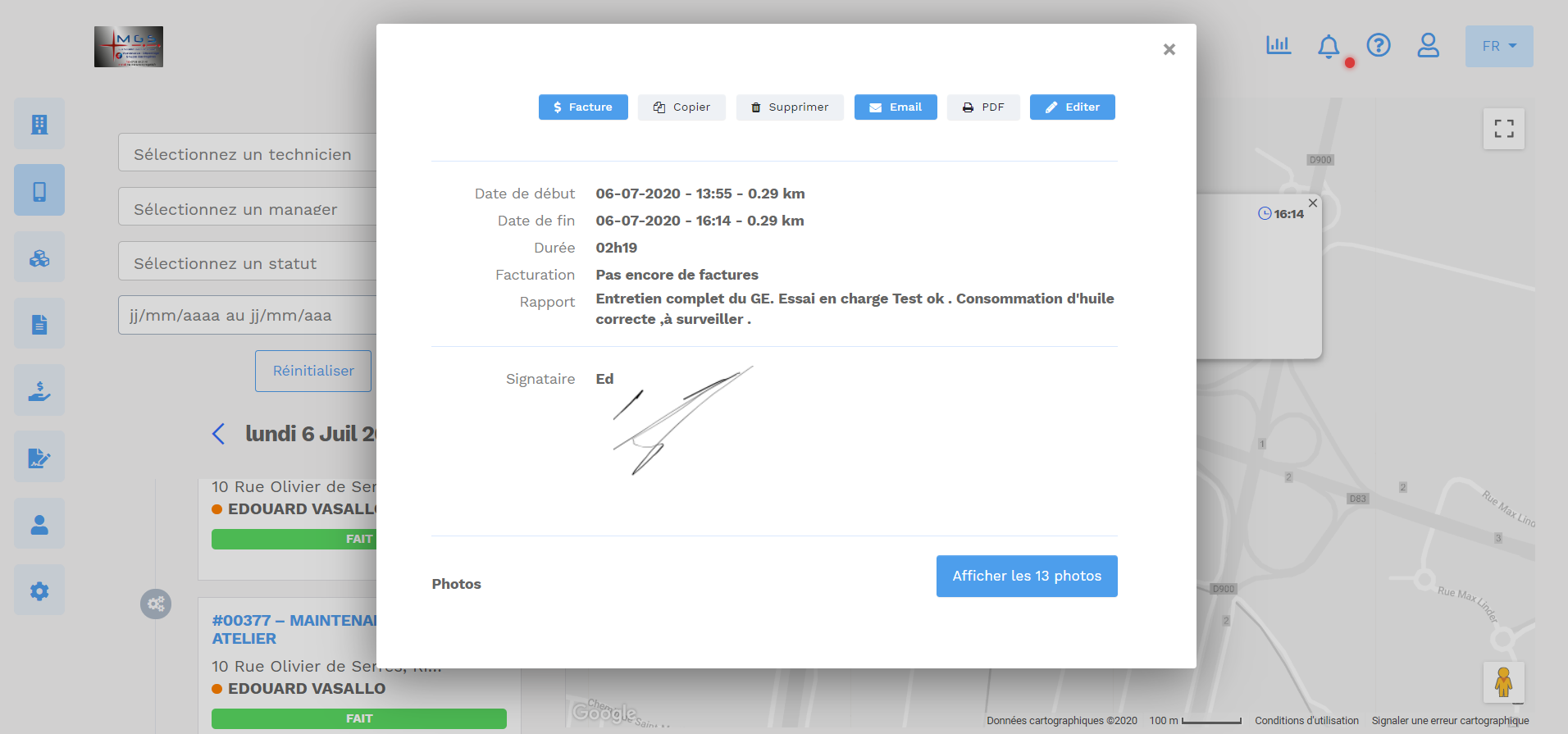 géolocalisation gestion techniciens interventions position gps