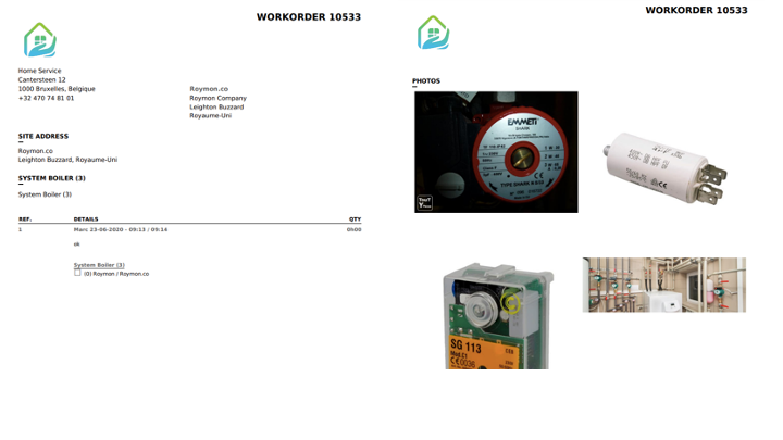 CMMS-interventierapport pdf-foto's die de klant stuurt