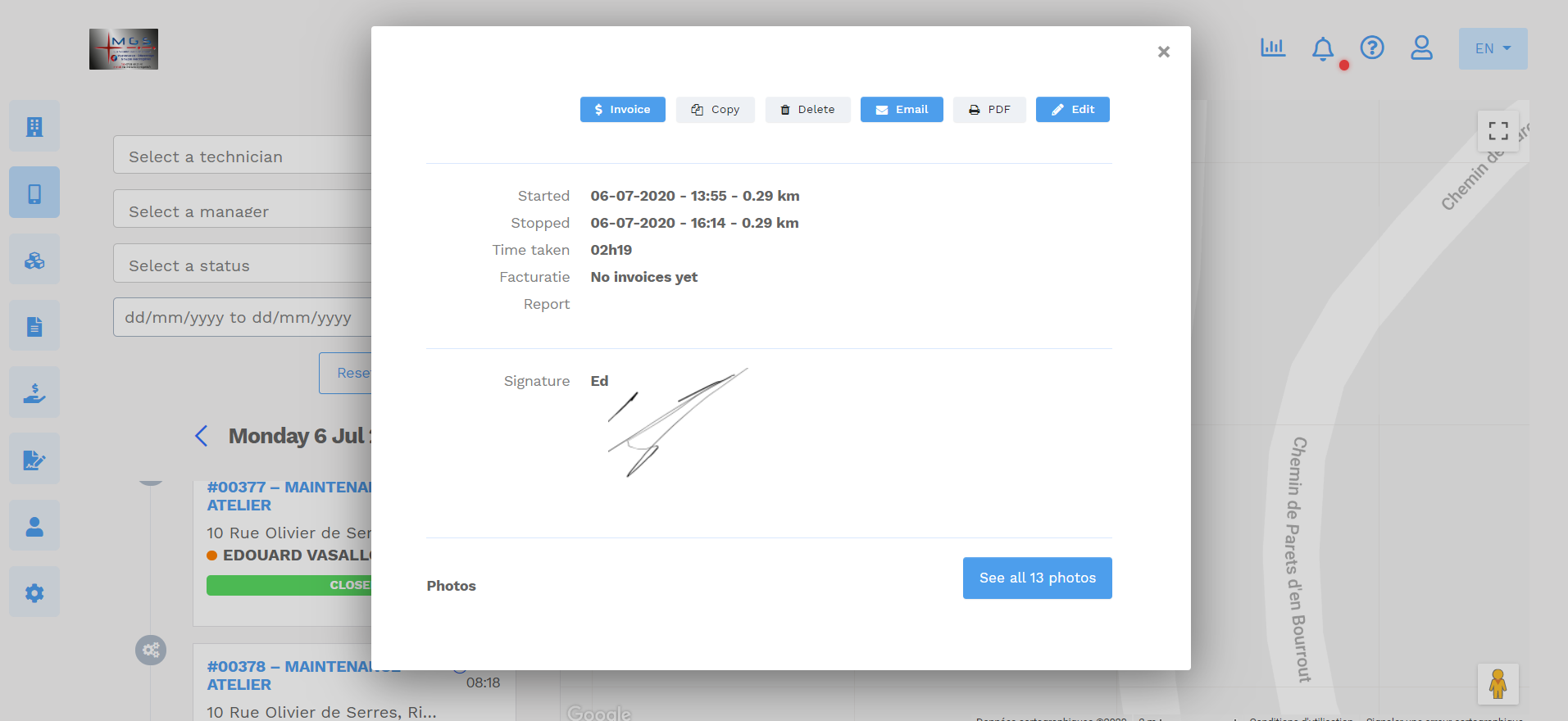 interventies van de geolocatiebeheerstechnici gps-positie