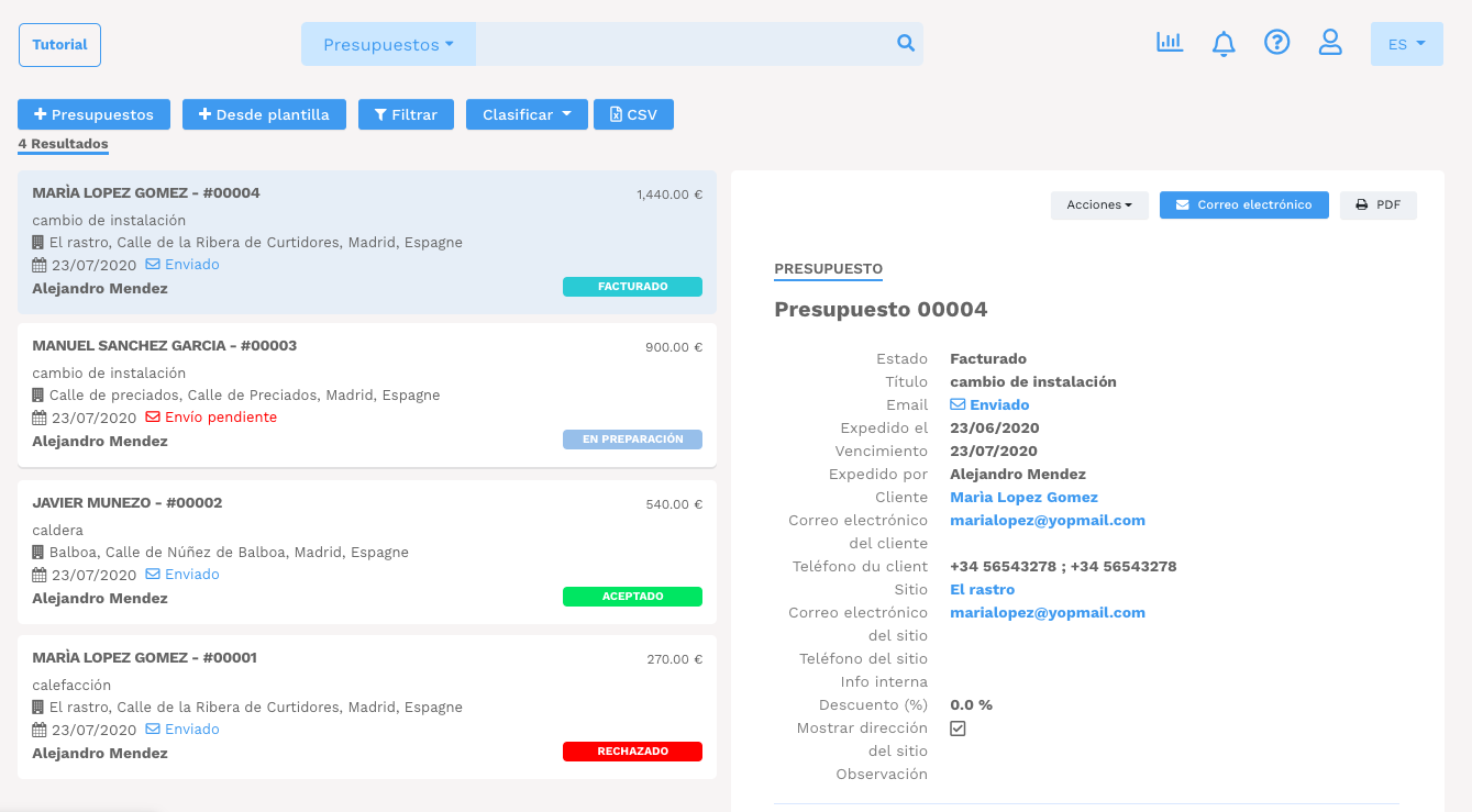 Software de gestión de mantenimiento - GMAO Yuman - Gestión de presupuestos de clientes
