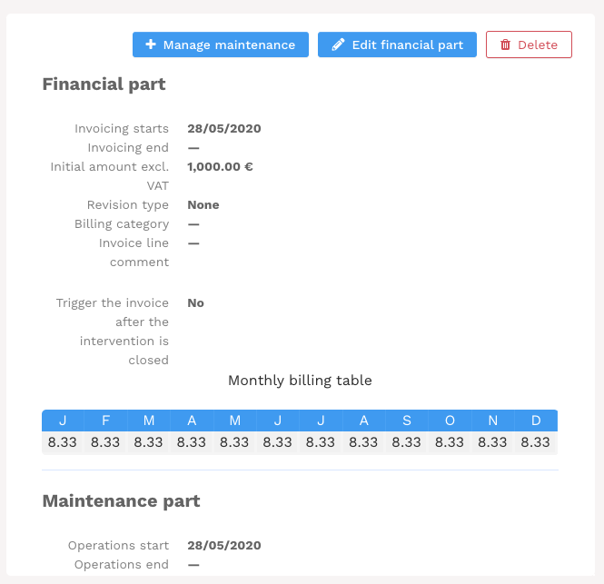 Maintenance contract management software - Yuman CMMS - Maintenance contracts - invoicing