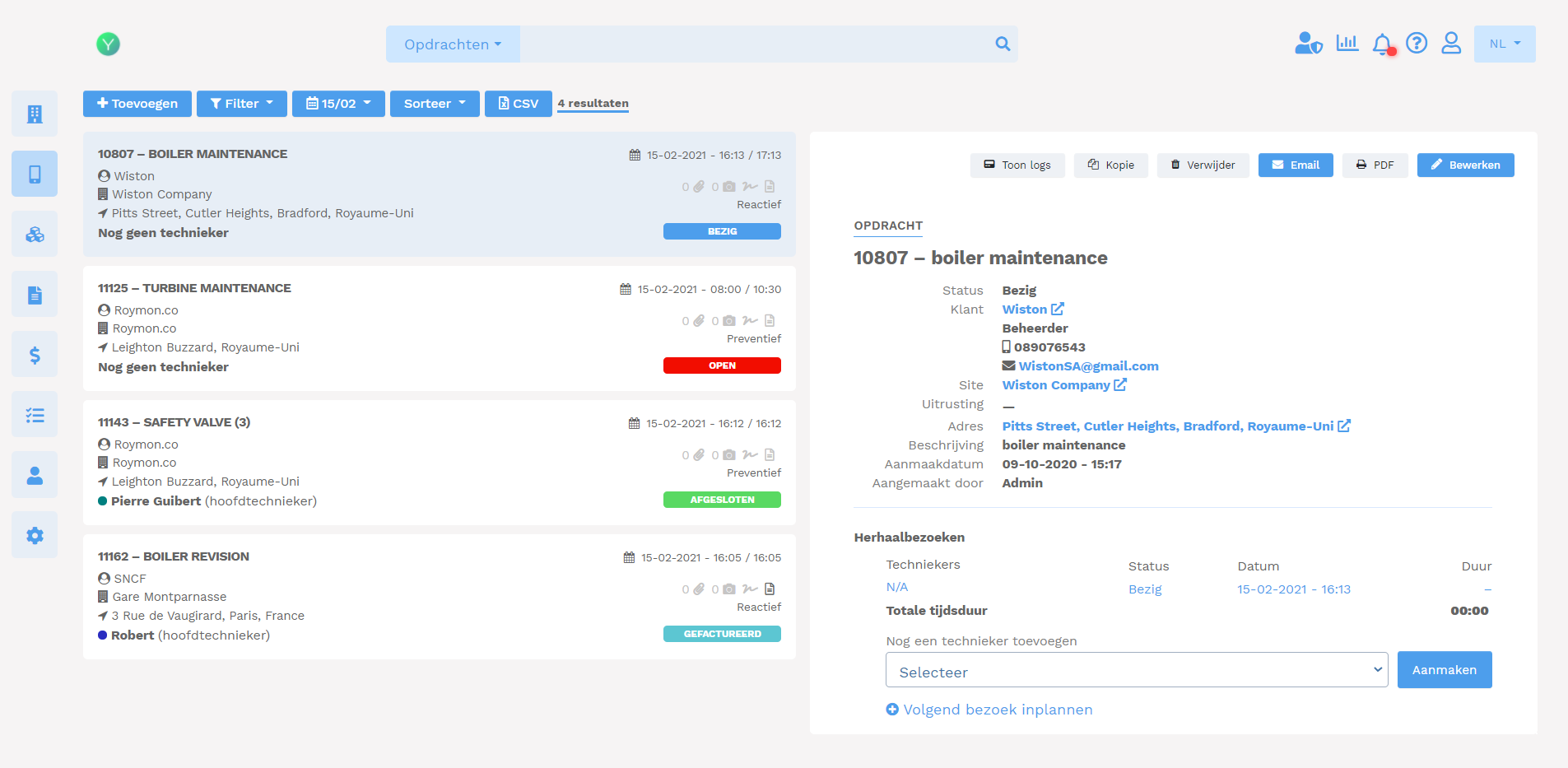 Yuman Software Lijst van interventies