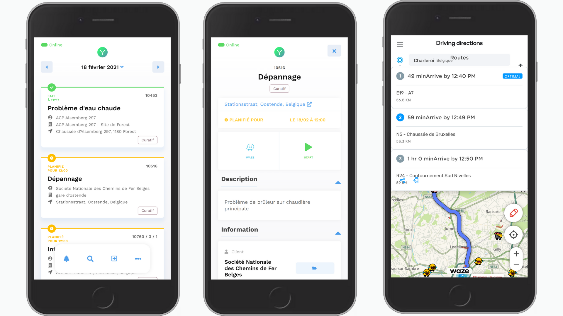 Tarjeta Yuman GMAO - software de gestión - Intervenciones de los técnicos - Geolocalización de vehículos GPS Waze