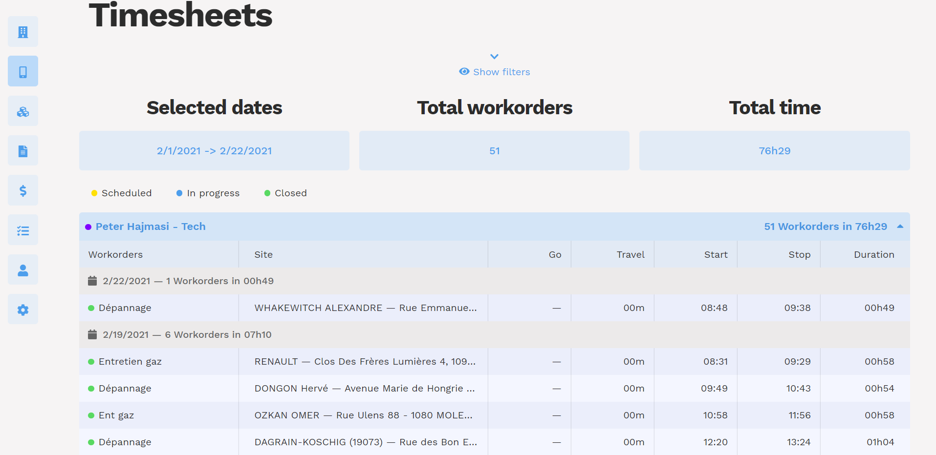 timesheets technicians cmms