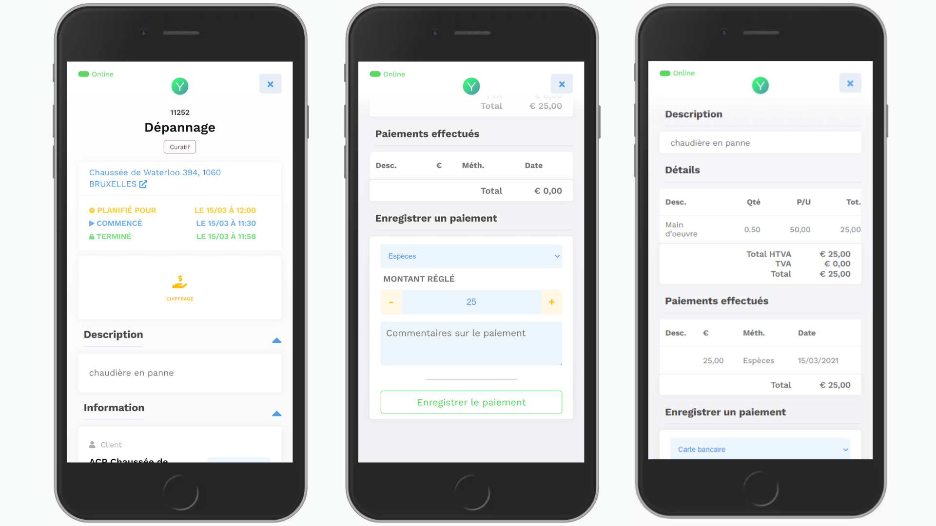 Software de gestión de facturación empresarial - GMAO Yuman - Facturación de las intervenciones de mantenimiento de los técnicos