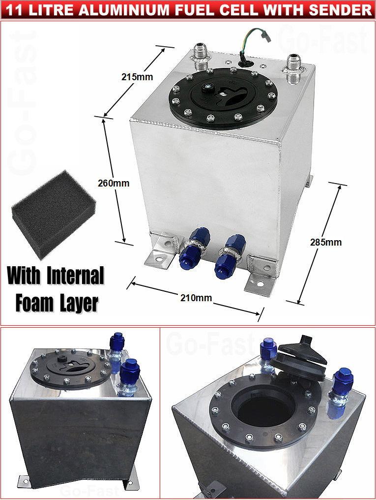 FUEL CELL 11 LITRE 2.5 GALLON POLISHED ALUMINIUM FUEL TANK + SENDER