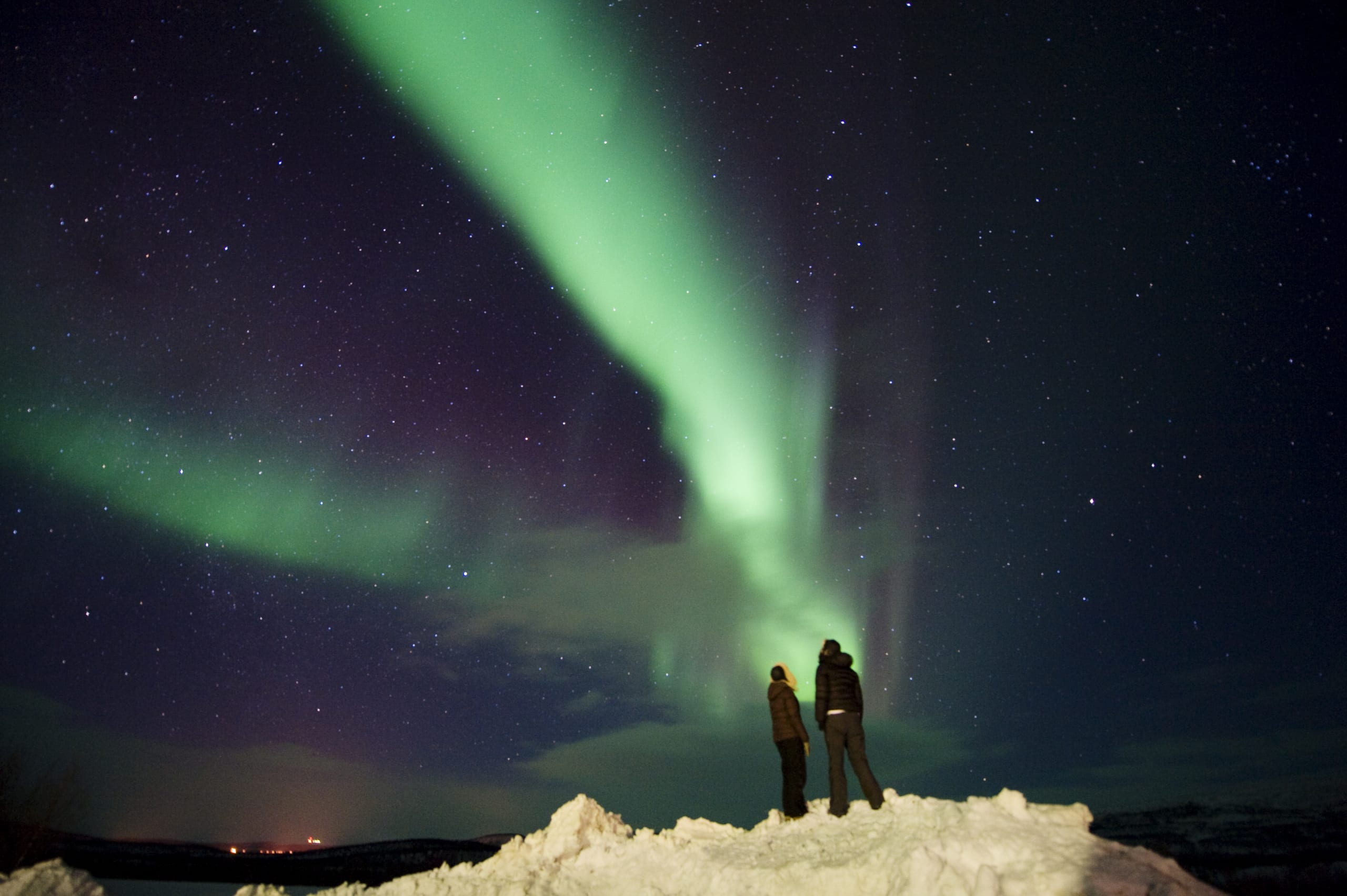Tourists watching the Aurora Borealis