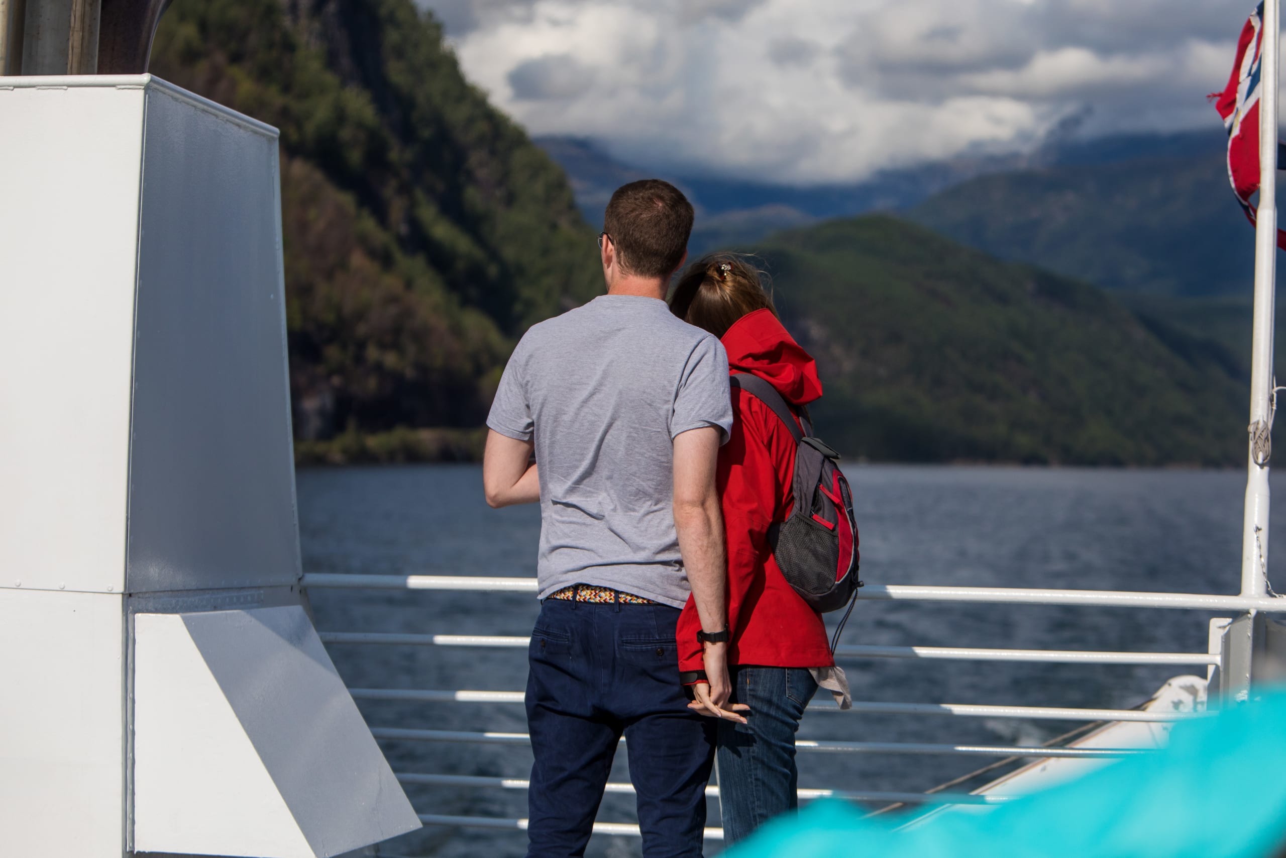 Couple on fjord boat