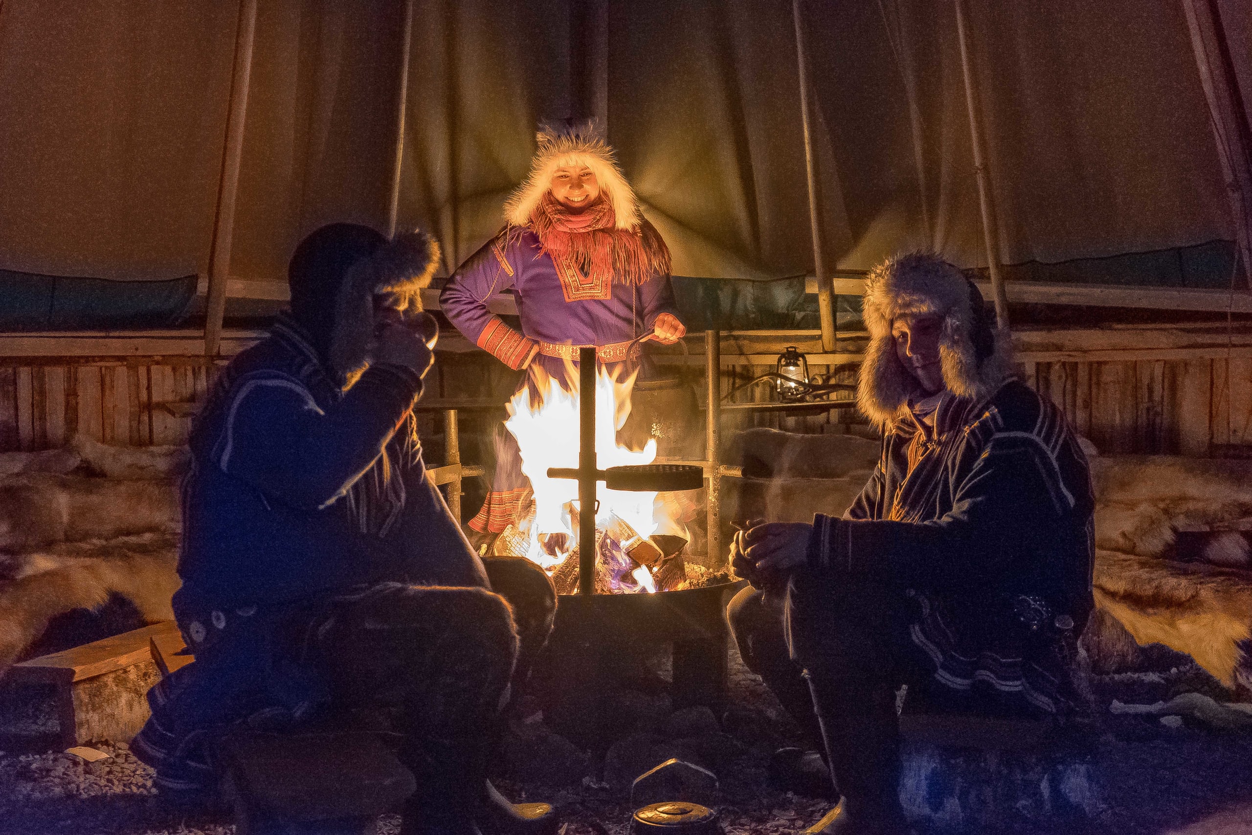 Camp dinner next to camp fire