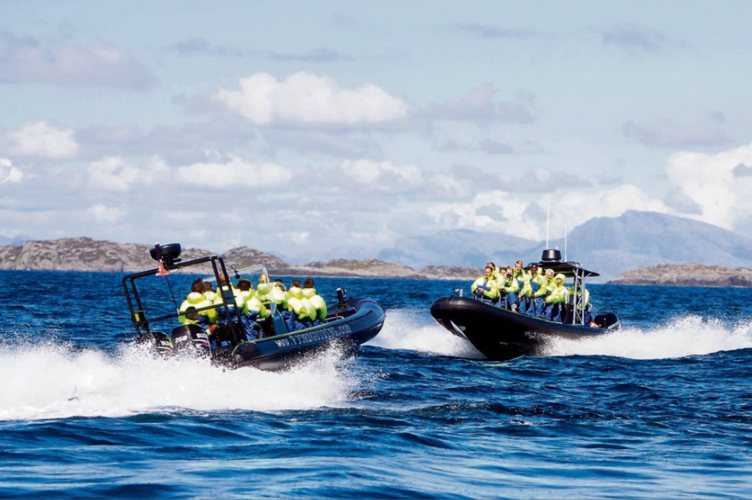 Two RIB boats of the coast of Bergen
