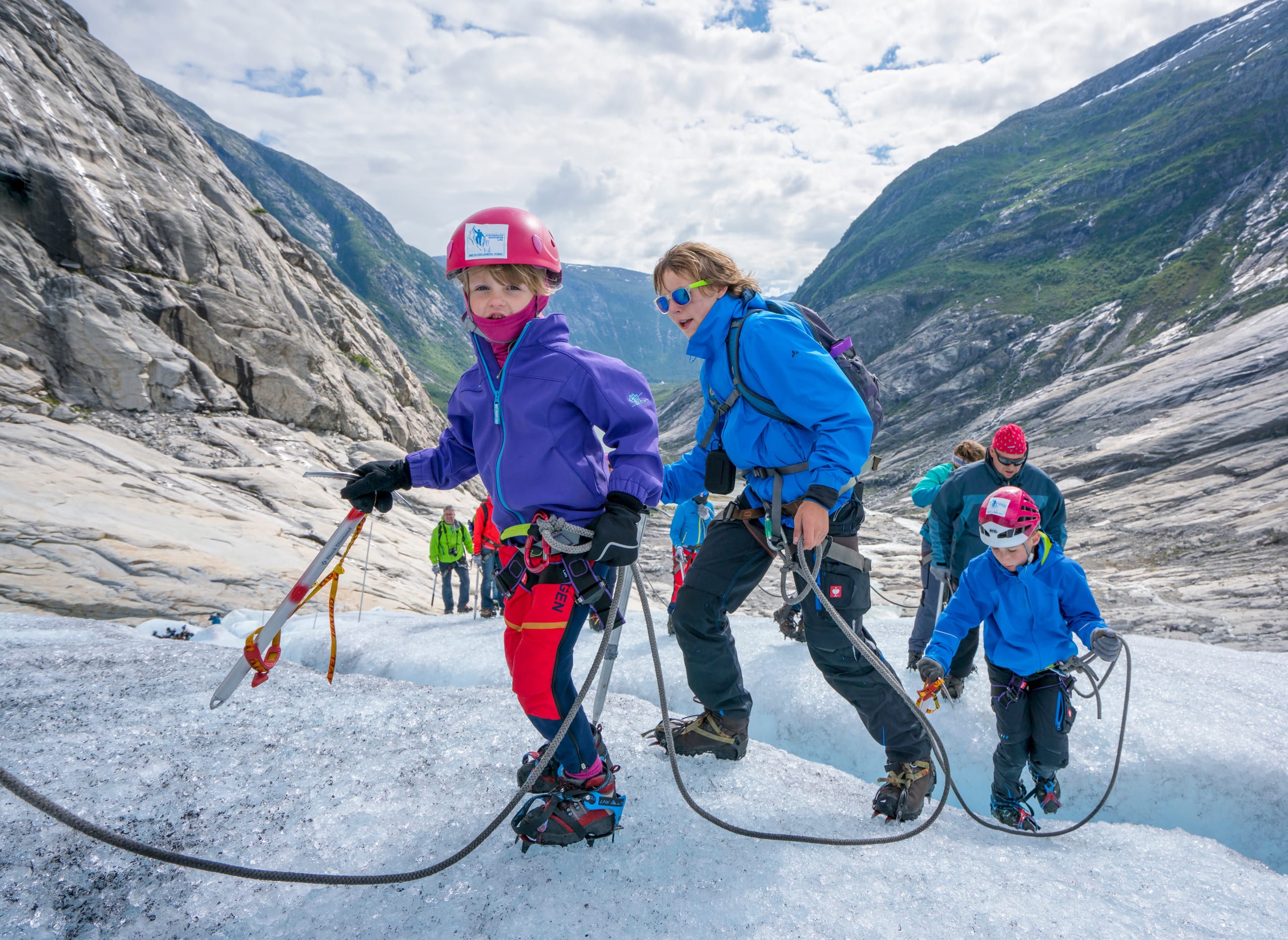 Kids enjoying glacier hike at Nigardsbreen