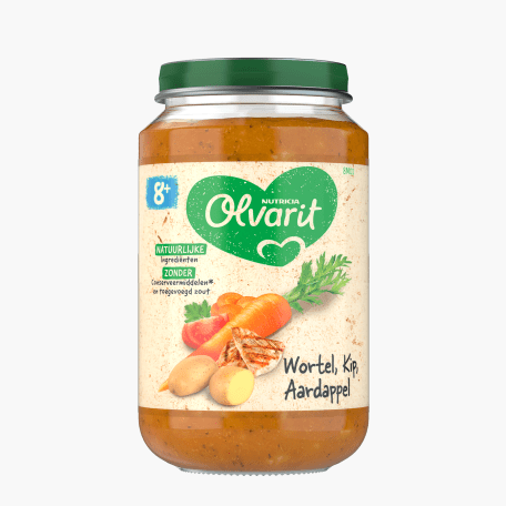 Olvarit Wortel, kip en aardappel 8m+ 200g Olvarit Wortel, kip en aardappel 8m+ 200g