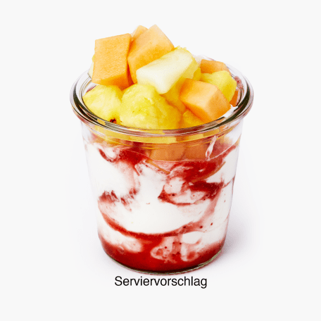 Joghurt-Quark mit Erdbeersauce und frischen Früchten 280g