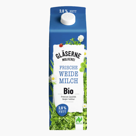 Gläserne Molkerei Bio Frische Weidemilch 3,8% Fett. 1l