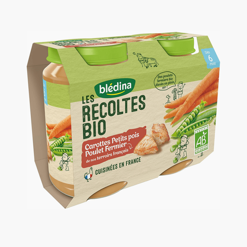 Dès 6 mois - Blédina Bio Petit pot Carottes Petits pois Poulet (2x200g)