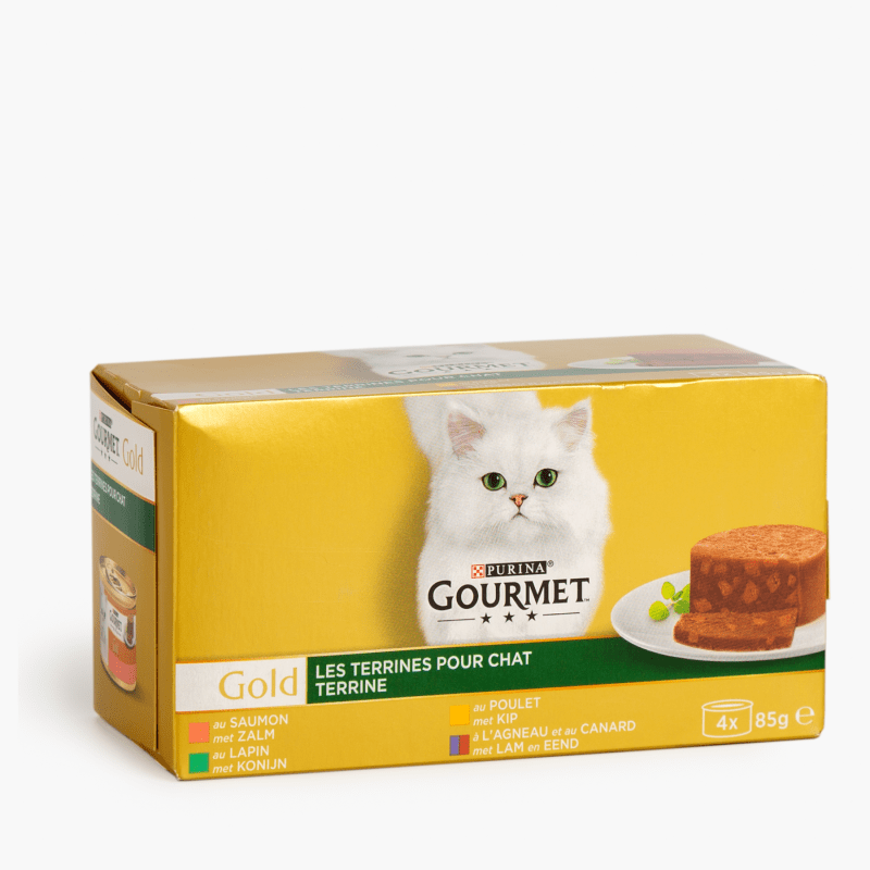 Terrines Gourmet Gold - pour chat au poulet, agneau, canard & lapin (4x85g)