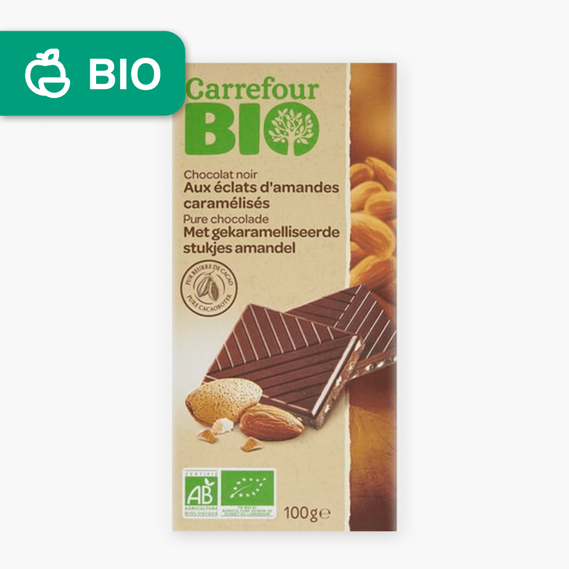 Carrefour Bio - Chocolat noir & amandes caramélisées (100g)