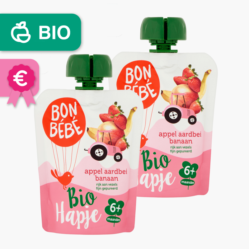 Bon Bebe Fruithapje Appel Aardbei 6M Bio 90g 2x