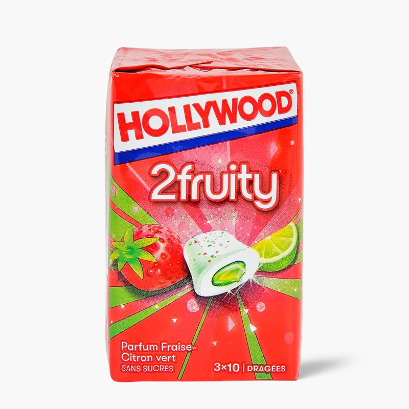 Hollywood - Fraise & citron vert, chewing-gum sans sucres x3 packs (66g)