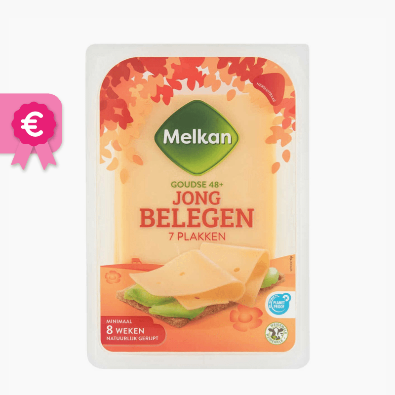 Melkan Gouda jong belegen plakken 190g