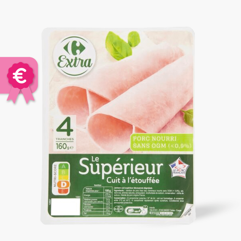 4 tranches - Jambon Le Supérieur cuit à l'étouffée - Carrefour (160g)