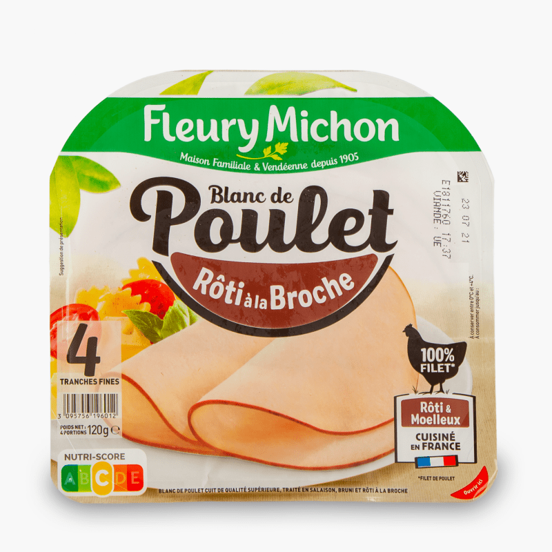 Blanc de poulet rôti à la broche - 4 tranches - Fleury Michon (120g)