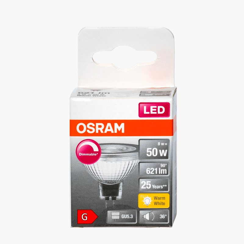 OSRAM LED-Lampe LED SUPERSTAR MR16 GU5.3, 8 Watt wie 50 Watt, klar, warmweiß, dimmbar