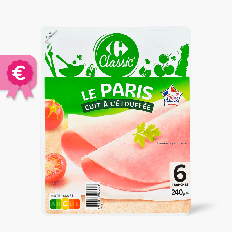 6 tranches - Jambon le Paris cuit à l'étouffée - Carrefour (240g)