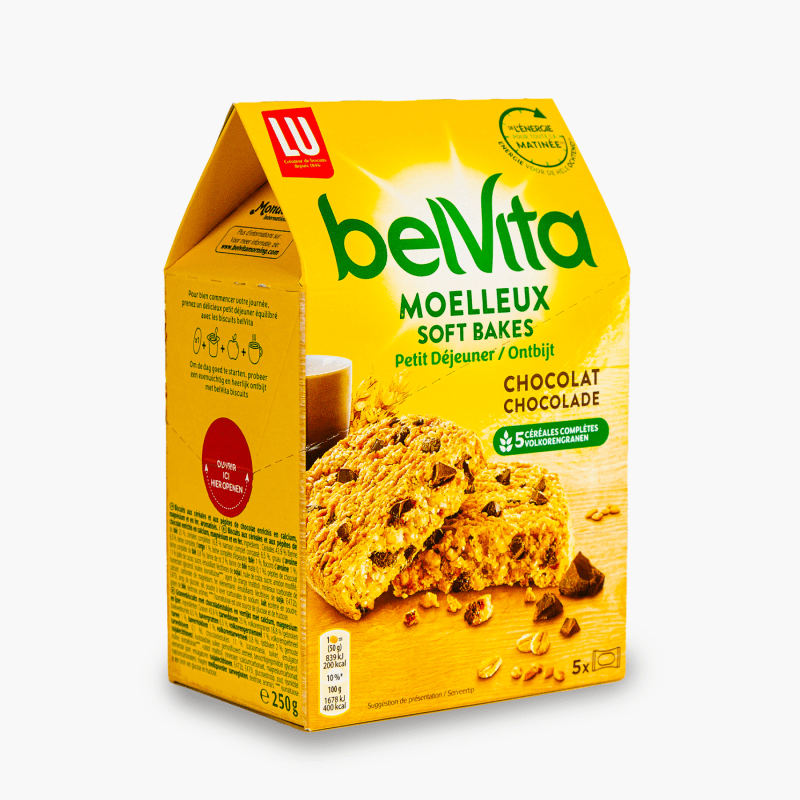 Lu Belvita Moelleux - Biscuits petit déjeuner aux 5 céréales et pépites de chocolat (250g)