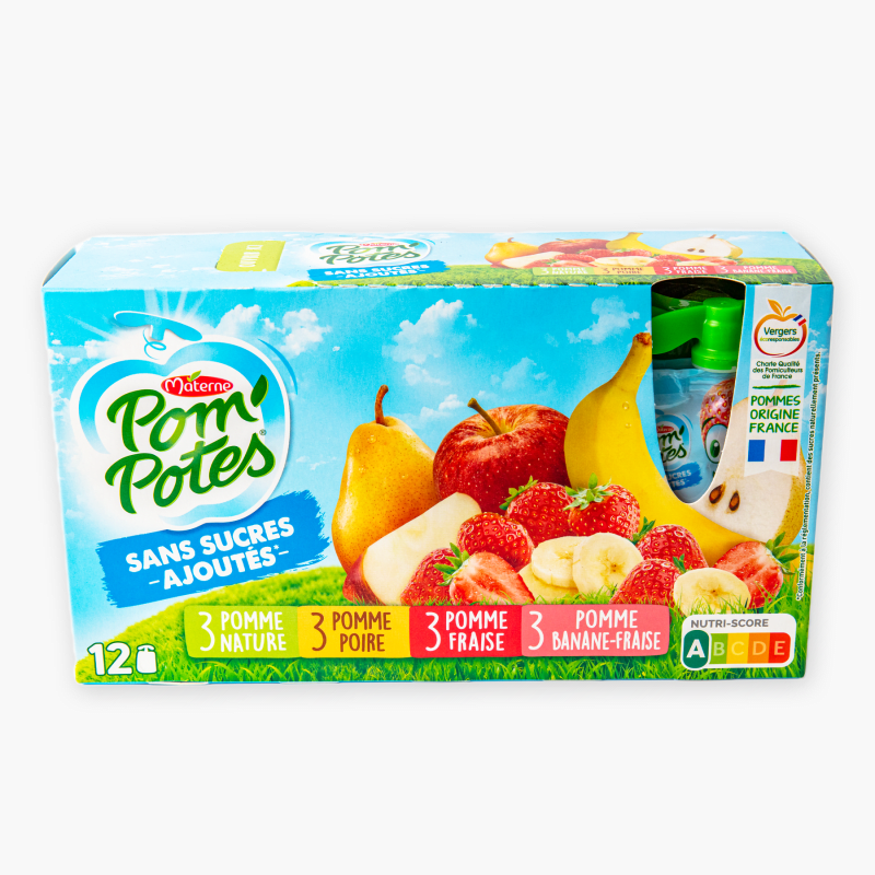 Compotes gourdes, Assortiment sans sucres ajoutés x12 - Pom'Potes (1080g)