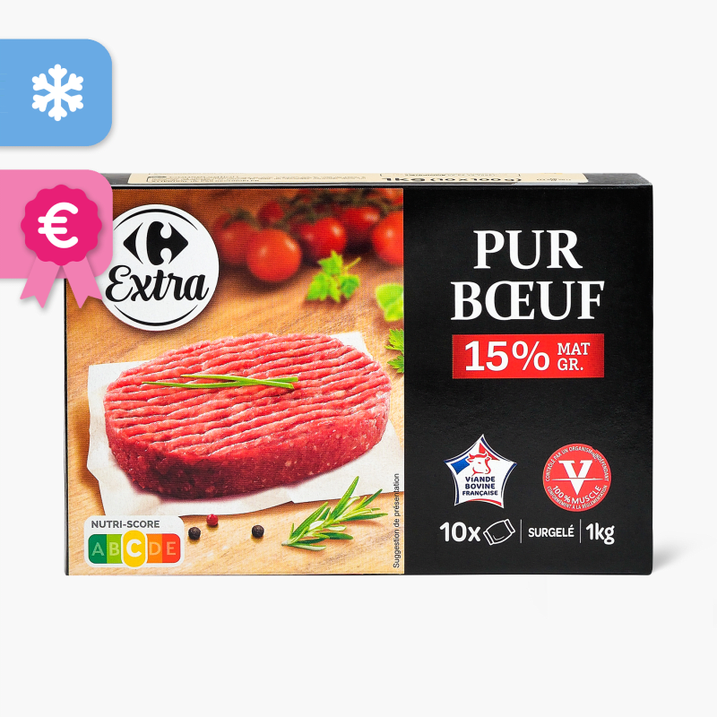 Carrefour - Steaks hachés pur boeuf 15% MG (10x100g)