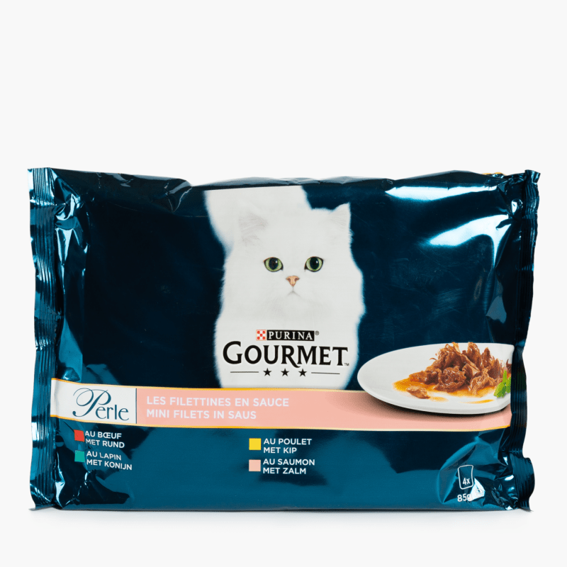 Pâtées Gourmet Perle - pour chat en sauce au bœuf, poulet, saumon & lapin (4x85g)