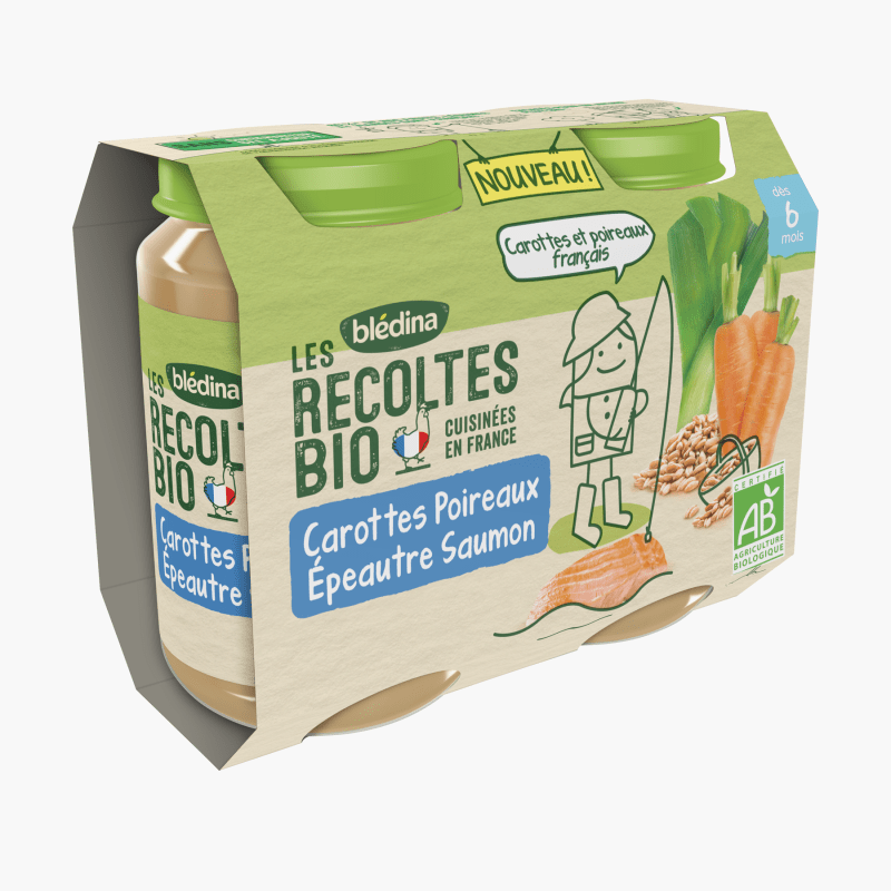 Blédina - les récoltes Bio - Petit pot carottes poireaux épeautre saumon (2x200g)