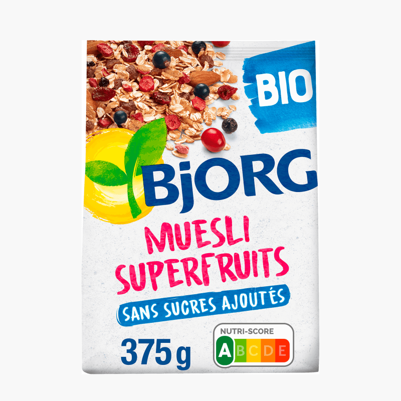 Bjorg - Muesli raisin, cassis, cranberry, myrtille Bio (375g)