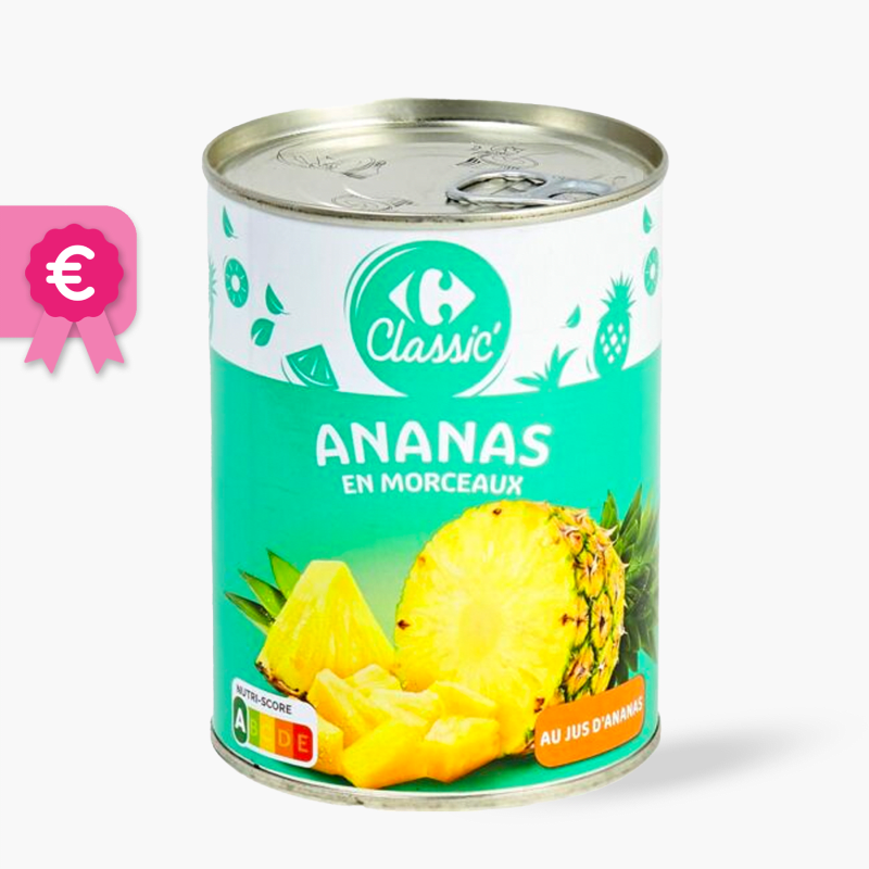 Fruits au sirop, Ananas en morceaux - Carrefour (340g)