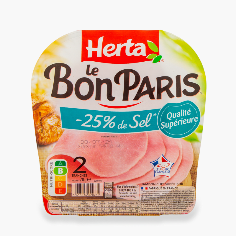 2 tranches - Jambon cuit -25% de sel - Herta (70g)