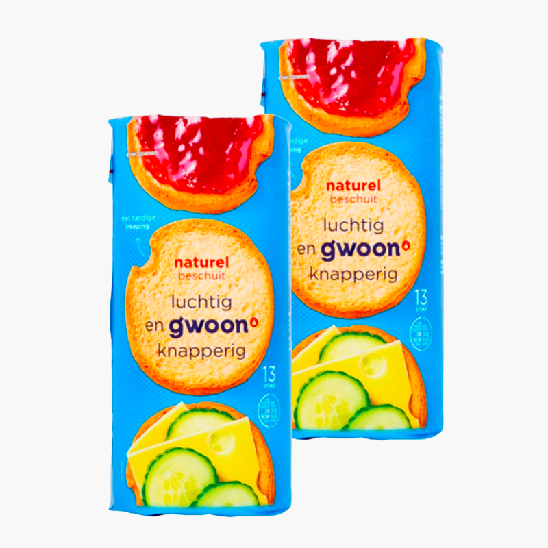 G'woon Beschuit Naturel 125g 2x