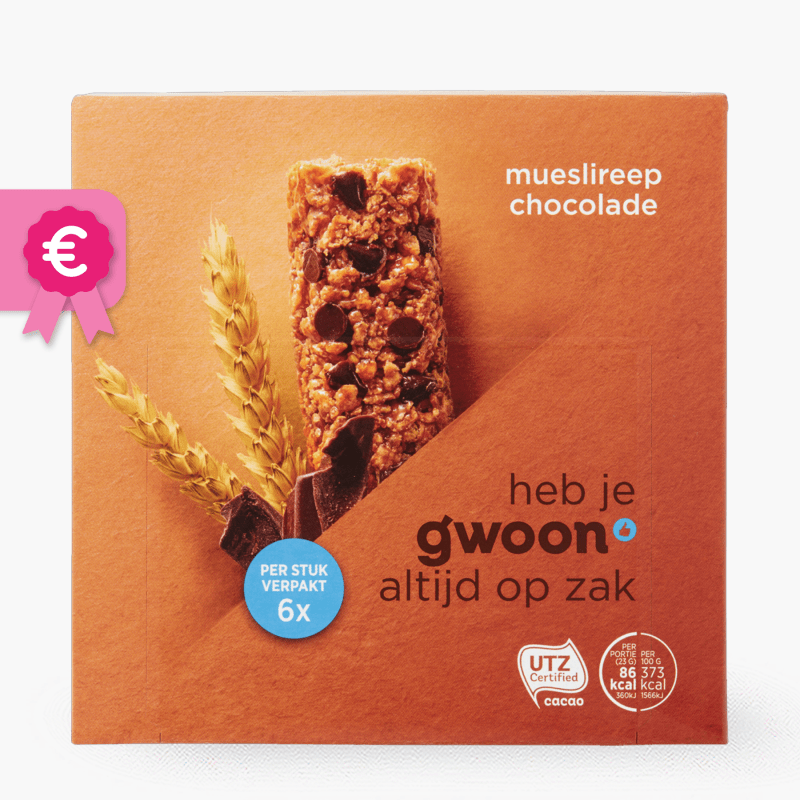 G'woon Mueslireep Chocolade 6 St.