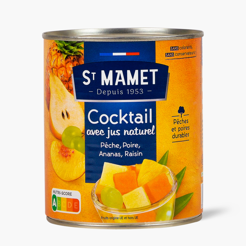 Fruits au sirop, Cocktail pêche poire ananas raisin - St Mamet (500g)