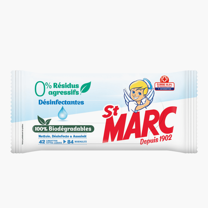 Lingettes St Marc - Désinfectantes & 0% résidus agressifs (x84)