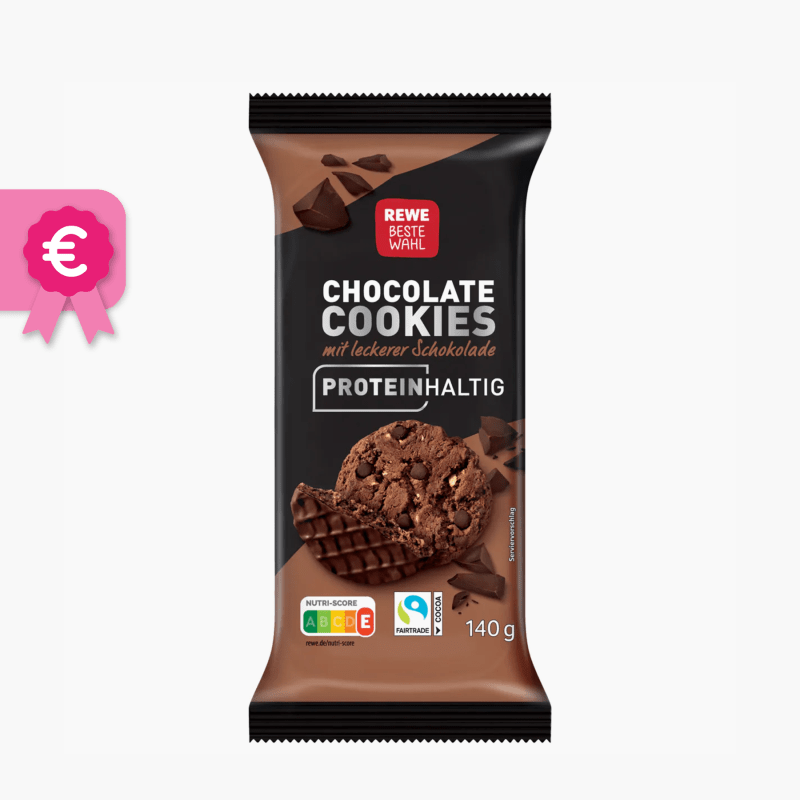 Rewe Beste Wahl Chocolate Cookies mit leckerer Schokolade Proteinhaltig 140g