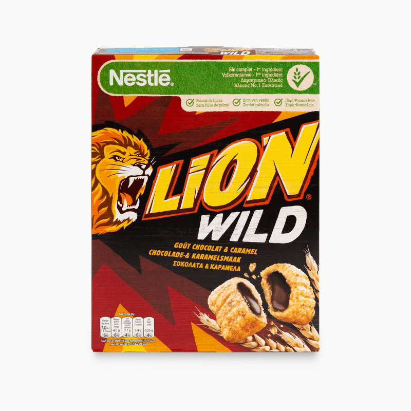 Nestlé - Céréales fourrées Lion Wild caramel et chocolat (410g)