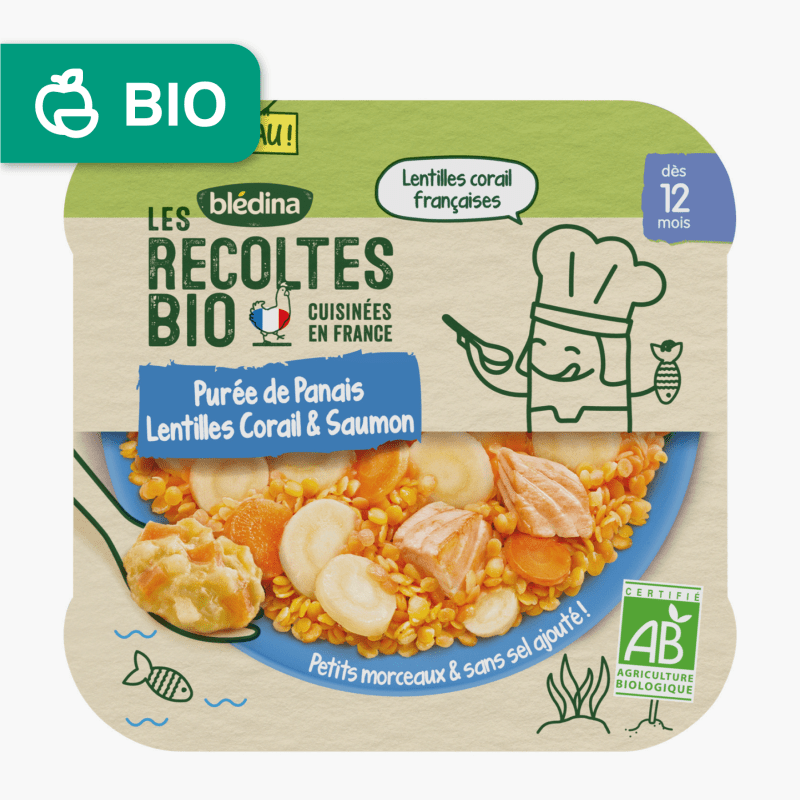 Dès 12 mois - Blédina Bio Assiette Purée Panais Lentilles corail Saumon (230g)